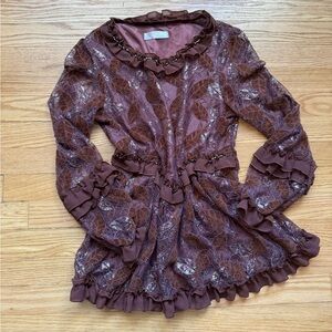 Lace Ruffle Blouse in Brown